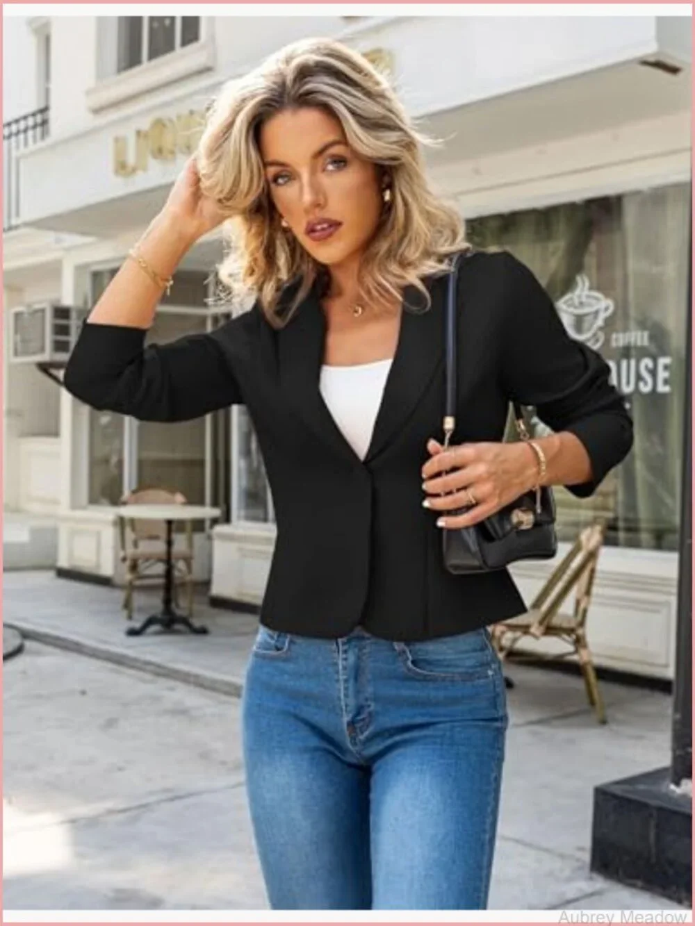 Cropped Blazer - Lightweight Fully Lined Long Sleeve Notch Lapel Business